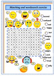 feelings:matching and wordsearch exercise