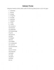 English worksheet: literary terms