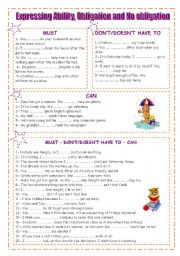 English Worksheet: Expressing ability, obligation and No obligation