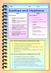 English Worksheet: Puncutation Series - Dashes and Hyphens