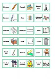 English Worksheet: school objects domino