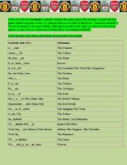 English Worksheet: FOOTBALL CLIBS AND THEIR NICK NAMES