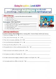 English Worksheet: GOING FOR COFFEE - Level A2