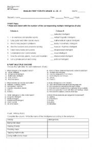 English Worksheet: Multiple Intelligences test