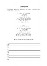 English Worksheet: Octopoem Formula and Activity