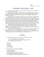 English Worksheet: CLOCKS - Critical Reading