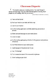 English worksheet: classroom etiquette