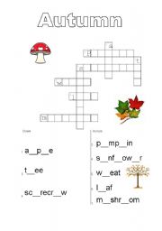 English Worksheet: Autumn crossword vocabulary