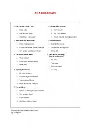 English Worksheet: At a Restaurant