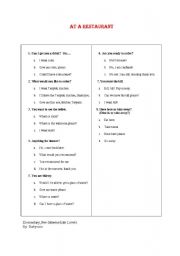 English worksheet: At a Restaurant