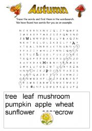 English Worksheet: Autumn wordsearch vocabulary