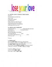 English worksheet: Lose your love