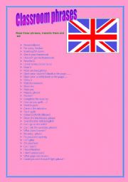 English Worksheet: classroom phrases  to act