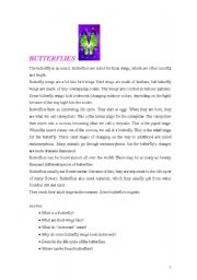 Butterflies - Reading and Comprehension