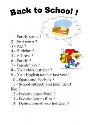 English Worksheet: BACK TO SCHOOL