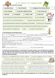 English Worksheet: IS IT GOOD TO STEREOTYPE
