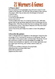 English Worksheet: 21 warmers & games