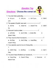 English Worksheet: tag question