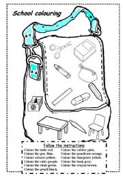 school objects colouring - ESL worksheet by esti1975