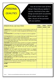 English Worksheet: PERSONAL QUALITIES