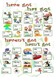 English Worksheet: have-havent-has-hasnt