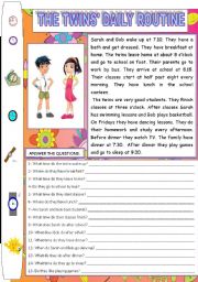 TWINS DAILY ROUTINE (READING AND COMPREHENSION)