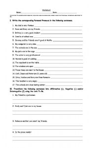 English Worksheet: Personal pronouns and verb to be