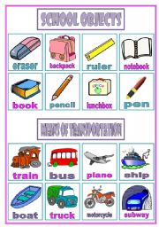 In / Out Game ( vocabulary review) – school objects • means of transportation • clothing • rooms of a house • 3 pages • teacher’s handout with directions • editable