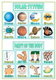 In / Out Game ( vocabulary review)  solar system  parts of the body  marine life  fast-food  3 pages  teachers handout with directions  editable