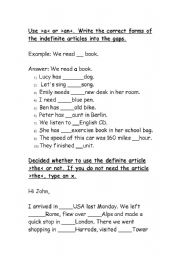 English Worksheet: Articles