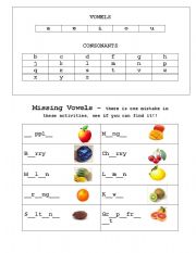 English Worksheet: Vowels worksheet - food