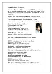 English Worksheet: Rehab by Amy Winehouse