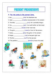 English Worksheet: PRESENT PROGRESSIVE 