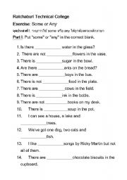 English Worksheet: some/any