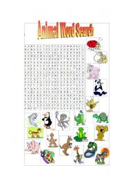 English Worksheet: Animal Pictionary - Word search