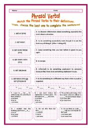 English Worksheet: > Phrasal Verbs Practice 41! > --*-- Definitions + Exercise --*-- BW Included --*-- Fully Editable With Key!