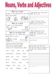 English Worksheet: Nouns, Verbs and Adjectives
