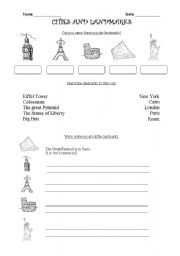 English Worksheet: landmarks