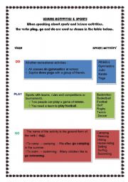 English worksheet: LEISURE ACTIVITIES & SPORTS 