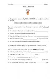 English Worksheet: Too and Enough