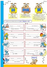 English Worksheet: just, already, yet (Present Perfect with the Smurfs)