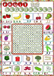 Fruit & Vegetables - WORDSEARCH (B&W included)