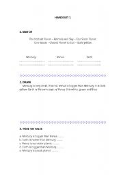 English Worksheet: Our Solar System Handout 1