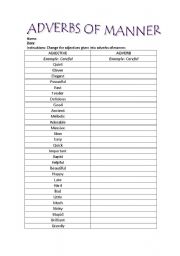 English Worksheet: Adjectives to adverbs