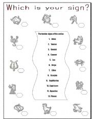 English Worksheet: Which is your sign?