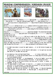 English Worksheet: ROBINSON CRUSOE: READING COMPREHENSION