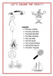 English Worksheet: Read and colour the toys