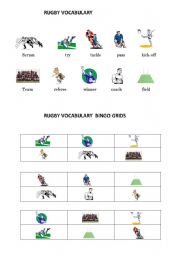 English Worksheet: Rugby vocabulary and bingo grid 