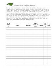 English Worksheet: Independent Reading Record