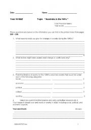 English worksheet: Australian politics in the 1960s